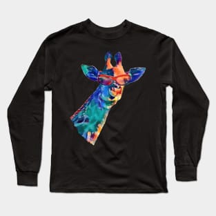 Funny Giraffe with Sunglasses in Bright Rainbow Colors Long Sleeve T-Shirt